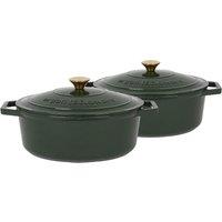 Argon Tableware 2x Oval Cast Iron Casserole Dishes with Self Basting Lid - 4.68L in Green