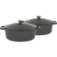 Argon Tableware 2x Oval Cast Iron Casserole Dishes with Self Basting Lid - 4.68L in Grey