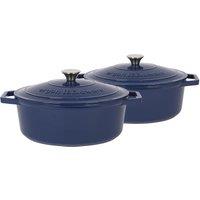 Argon Tableware 2x Oval Cast Iron Casserole Dishes with Self Basting Lid - 4.68L in Blue