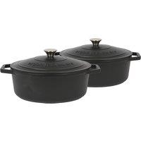 Argon Tableware 2x Oval Cast Iron Casserole Dishes with Self Basting Lid - 4.68L in Black