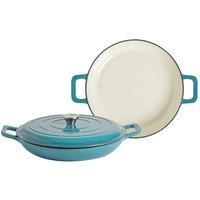 Argon Tableware 2x Shallow Cast Iron Casserole Dishes with Self-Basting Lid 2.3L in Teal