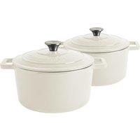Argon Tableware 2x Round Cast Iron Casserole Dishes with Self-Basting Lid 4.5L in Off-White