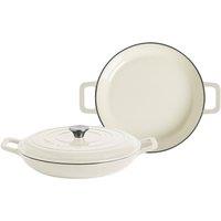 Argon Tableware 2x Shallow Cast Iron Casserole Dishes with Self-Basting Lid 2.3L in Off-White