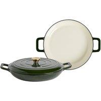 Argon Tableware 2x Shallow Cast Iron Casserole Dishes with Self-Basting Lid 2.3L in Green