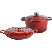 Argon Tableware 2pc Cast Iron Casserole Dish Set with Self-Basting Lids 2.3L & 4.68L in Red