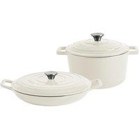 Argon Tableware 2pc Cast Iron Casserole Dish Set with Self-Basting Lids 2.3L & 4.68L in Off-White