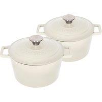 Argon Tableware 2x Round Cast Iron Casserole Dishes with Self Basting Lid - 2.8L in Grey
