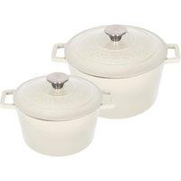 Argon Tableware 2pc Round Cast Iron Casserole Dish Set - 2.8L / 4.5L Cookware with Lid in Beige