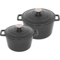 Argon Tableware 2pc Round Cast Iron Casserole Dish Set - 2.8L / 4.5L Cookware with Lid in Grey