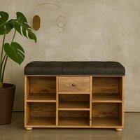 Wyld Haus Palermo Black Tweed Shoe Bench with Drawer & Shelves in Dark Grey