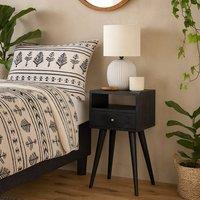 Wyld Haus Kood Mini Black Washed Mango Wood Bedside Table Drawer & Open Shelf
