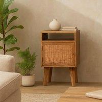 Wyld Haus Breil Natural Mango Wood Bedside Table with Rattan Door in Brown