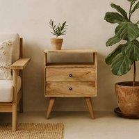 Wyld Haus Megeve Bedside Table 2 Drawers & Open Shelf Solid Mango Wood in Brown
