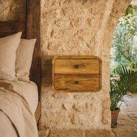 Wyld Haus Desenzano Mini Curve Floating Bedside Table Oak Mango Wood 2 Drawers in Brown
