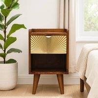 Wyld Haus Bolzano Art Deco Mini 1 Drawer Bedside Table Mango Wood Chestnut in Brown