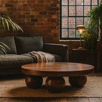 Wyld Haus Reims Chestnut Mango Wood Round Coffee Table with Ball Feet in Brown