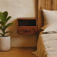 Wyld Haus Cagliari Small Wall Mounted Curved Chestnut Bedside with Shelf in Brown