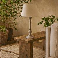Wyld Haus Turin Rustic Tall Distressed Grey Wooden Table Lamp Cream Linen Shade in Beige