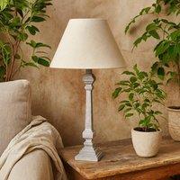 Wyld Haus Stonebloom Grey Wash Slim Table Lamp Natural Linen Shade in Beige