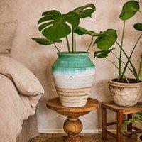Wyld Haus Rustic Ombre Turquoise & Sand Glazed Ceramic Vase