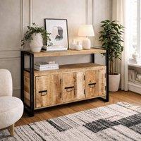 Wyld Haus Toivakka Industrial Reclaimed Wood & Iron Sideboard 3 Doors in Brown