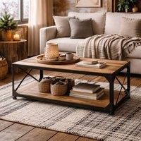 Wyld Haus Oulu Industrial Reclaimed Wood & Metal Coffee Table Bottom Shelf in Brown
