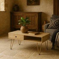 Wyld Haus Bali Mango Wood Coffee Table Light Natural Finish Gold Inlays in Brown