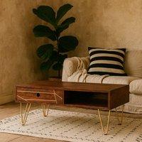 Wyld Haus Bandung Dark Mango Wood Rectangular Coffee Table Gold Inlay in Brown