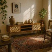 Wyld Haus Shenzhen Mango Wood TV Stand L140 x D40 x H45cm 2 Shelves 2 Drawers in Brown