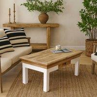 Wyld Haus Alington Solid Mango Wood Coffee Table Drawer White Base Natural Top in Brown