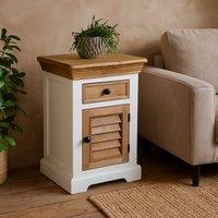 Wyld Haus Alington White Frame Mango Wood Bedside Cabinet Drawer Louvered Door in Brown