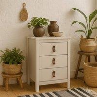 Wyld Haus Cashmere 3 Drawer Bedside Table Tall Raised Legs Switchable Handles in Cream
