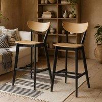 Wyld Haus Set of 2 Saffron Bar Stools Natural Oak Veneer Seat
