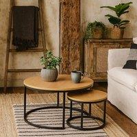 Wyld Haus Odense Wild Oak Effect Round Nesting Coffee Table Set Matte Black in Natural