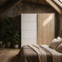 Wyld Haus Bordeaux White Natural Oak Double Sliding Door Wardrobe 5 Shelves
