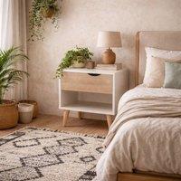 Wyld Haus Skerries 1 Drawer Bedside Cabinet Matt White Natural Oak Drawer