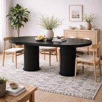 Wyld Haus Kanturk Black Dining Table Ribbed Pedestal Wood Veneer 220x100x76cm | Size: 220 x 100 x 76 cm