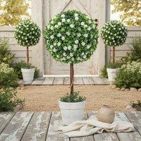 Wyld Haus Rahafi Set of 2 White Artificial Rose Topiary Ball Trees in Pots