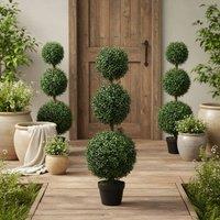 Wyld Haus Rafile Set of 2 Artificial Boxwood Topiary Trees Triple Ball Design in Green