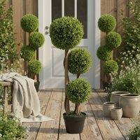 Wyld Haus Fidole Set of 2 Artificial Boxwood Ball Topiary Trees in Cement Pots in Light Green