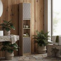 Wyld Haus Kaeldo Slim Bathroom Storage Cabinet Grey & Oak Adjustable Shelves