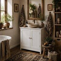 Wyld Haus Fabka White Under Sink Vanity Cupboard Double Doors Adjustable Shelf