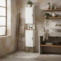 Wyld Haus Kacoel Tall Narrow Bathroom Storage Cabinet White Gold Tone Steel Base