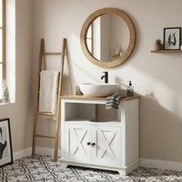Wyld Haus Venole White Under Sink Vanity Cabinet Brown Top
