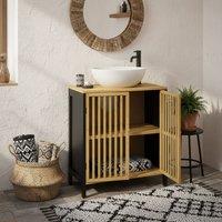 Wyld Haus Rotove Bamboo Style Under Sink Bathroom Cabinet Cut Out Front in Black