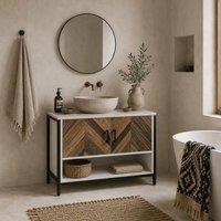 Wyld Haus Saha Rato Cream White Under Sink Cabinet 80x40x60cm Herringbone Doors | Size: 80 x 40 x 60 cm