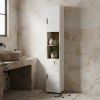 Wyld Haus Dohifa Tall Bathroom Storage Cabinet White Line Embossed Doors