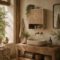 Wyld Haus Nedo Wall Mounted Bathroom Storage Cabinet Adjustable Shelf in Light Oak