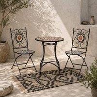 Wyld Haus Rakamo 3 Piece Mosaic Bistro Set Ceramic Top Folding Chairs in Black