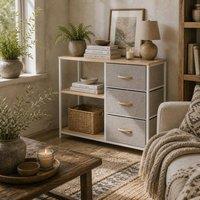 Wyld Haus Pasaha 3 Drawer Storage Chest 2 Open Shelves in White